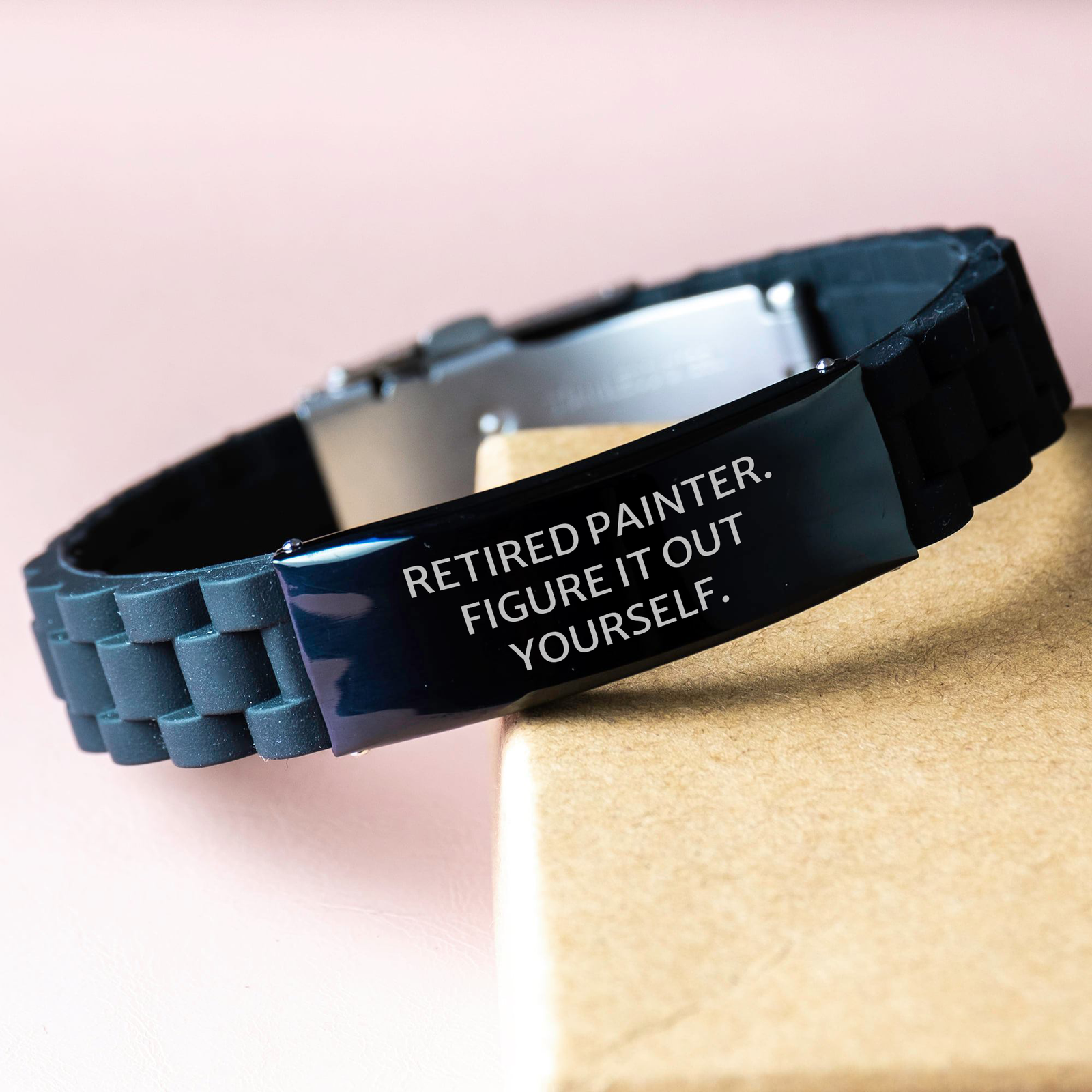 Funny Quote Painter Gifts from Men to Painter - Glide lock Clasp Black Stainless Steel and Silicone Adjustable Bracelet, Father's Day Unique Gifts - Image 3