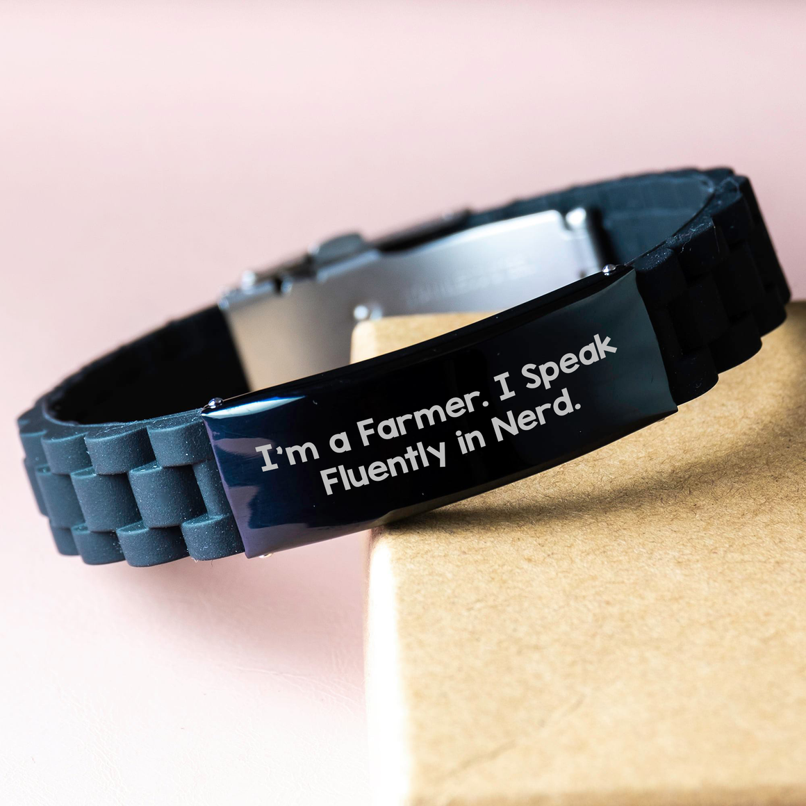 Funny Farmer Quote Glide lock Clasp Bracelet for Men Gifts from Family, Unique Father's Day Presents for Farmers, I'm A Farmer. I Speak Fluently In genius. - Image 3