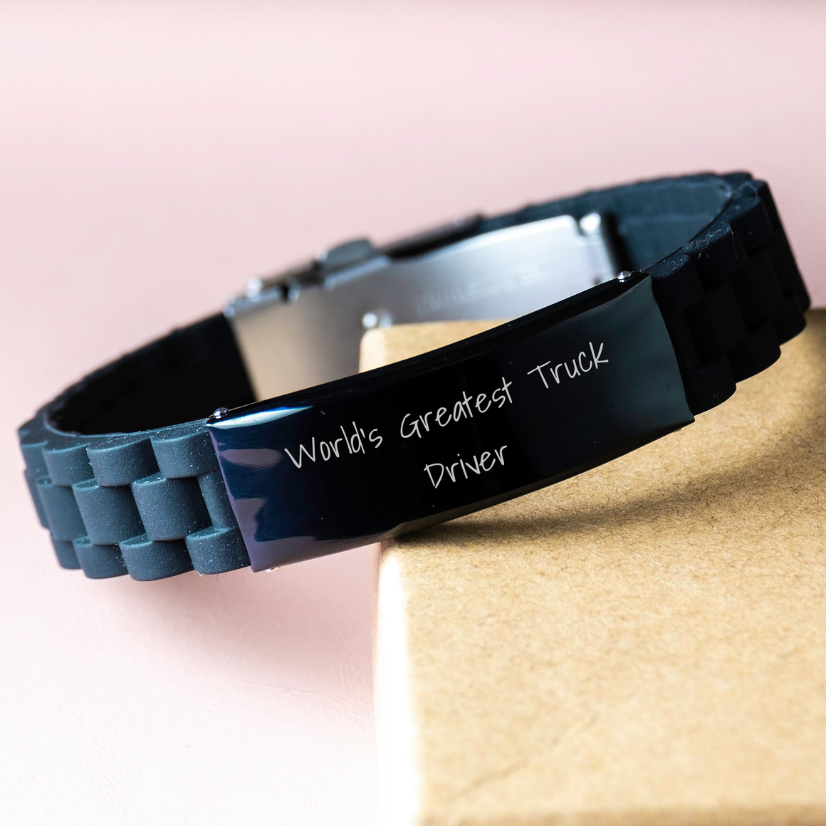 World's Greatest Truck Driver Funny Truck Driver Gifts from Men - Adjustable Glide lock Clasp Black Stainless Steel Silicone Bracelet for Truck Driver on Father's Day - Image 3