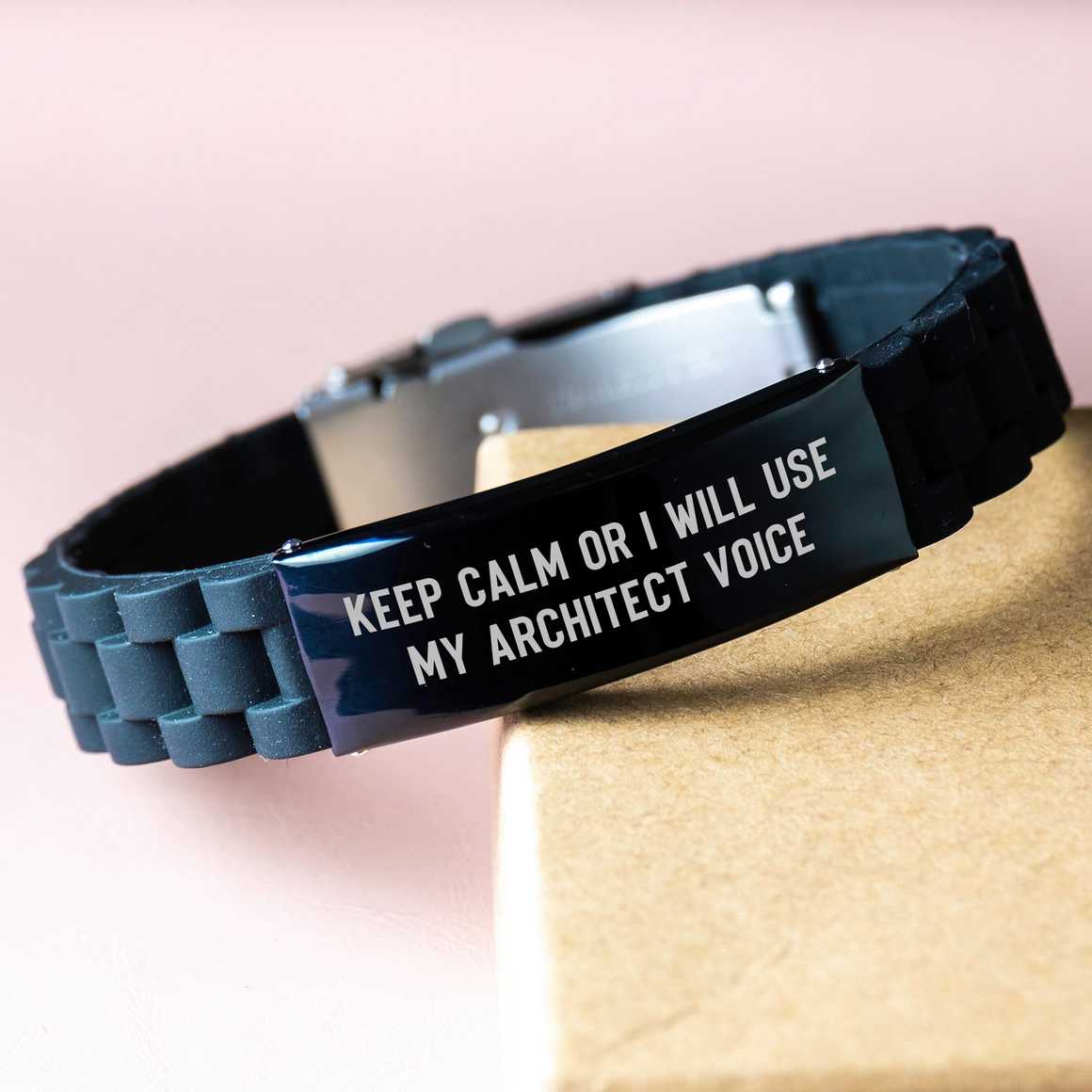 Funny Architect Gifts Keep Calm Or I Will Use My Architect Voice Glide lock Clasp Bracelet, Gifts from Mom to Dad on Father's Day - Image 3