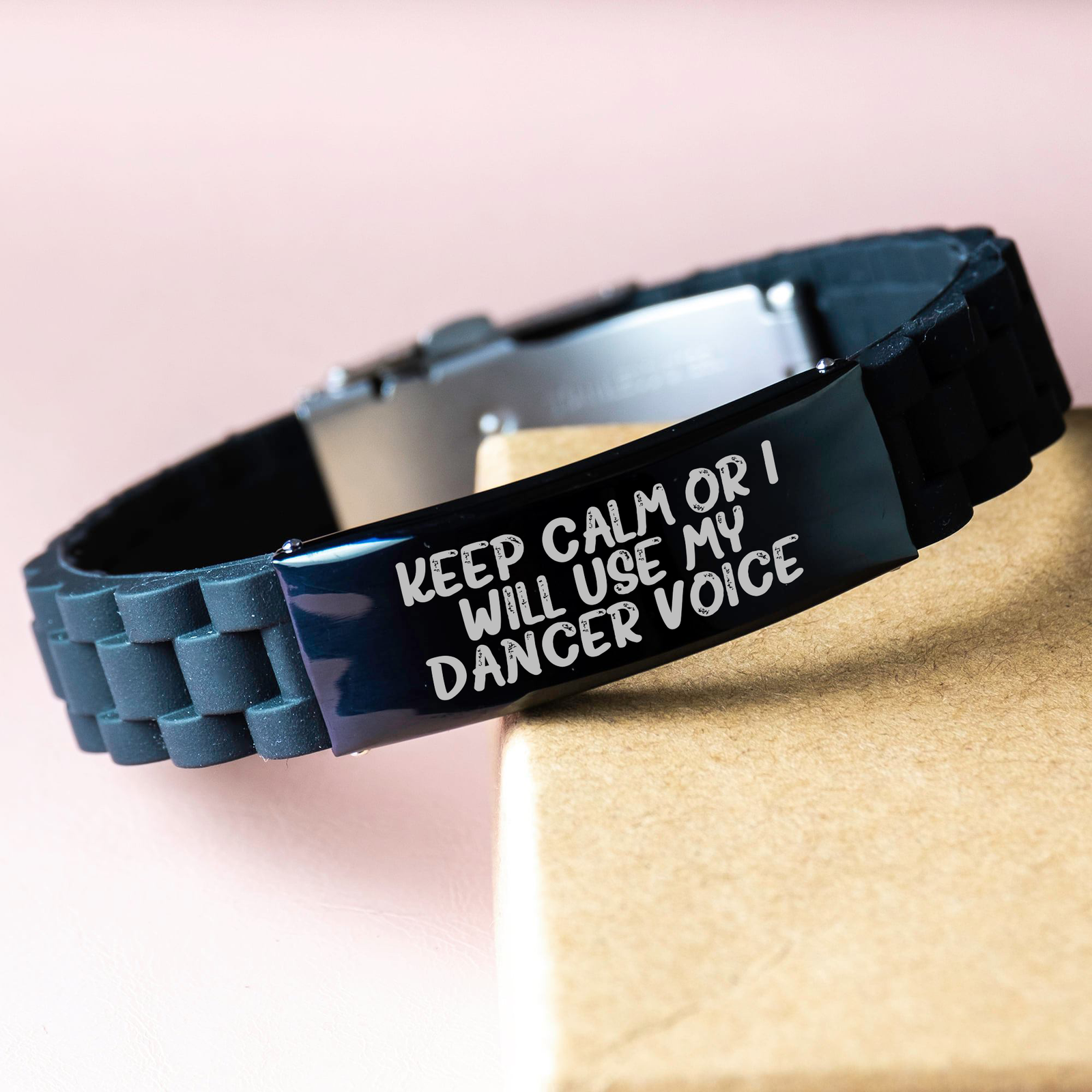 Funny Dancer Gifts for Men - Keep Calm Or I Will Use My Dancer Voice - Glide lock Clasp Black Stainless Steel Silicone Adjustable Bracelet, Gifts from Family for Father's Day - Image 3