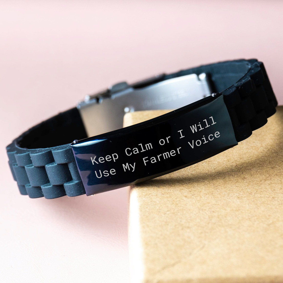 Funny Farmer Gifts from Friends - Keep Calm Or I Will Use My Farmer Voice Glide lock Clasp Black Stainless Steel Adjustable Silver Silicone Mother's Day Unique Gifts for Farmer Women - Image 3