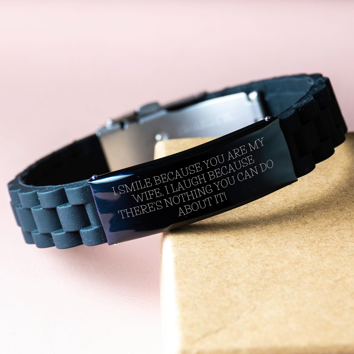 Funny Wife Gifts, Glide lock Clasp Black Stainless Steel Silicone Adjustable Braclet, Gifts from Men to Wife on Father's Day, I Smile Because You Are My Wife, Unique Inspirational Jewelry - Image 3