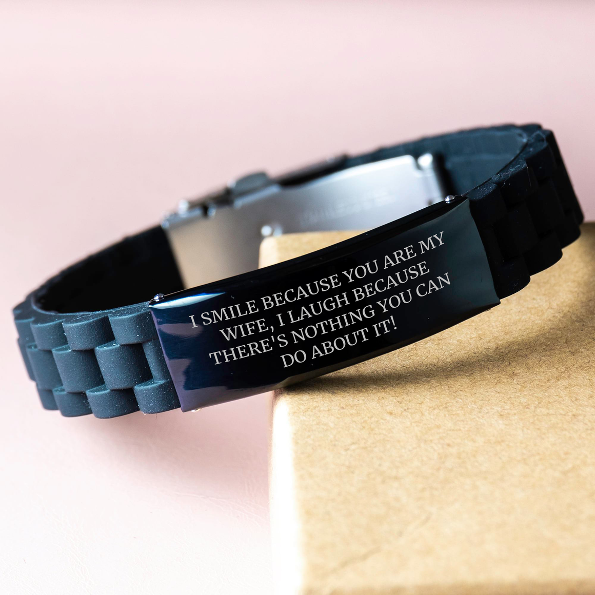 Wife's Delight, Funny Glide lock Clasp Black Stainless Steel Adjustable Bracelet, Gifts from Men to Wife, Wife's Day Unique Gifts - Image 3