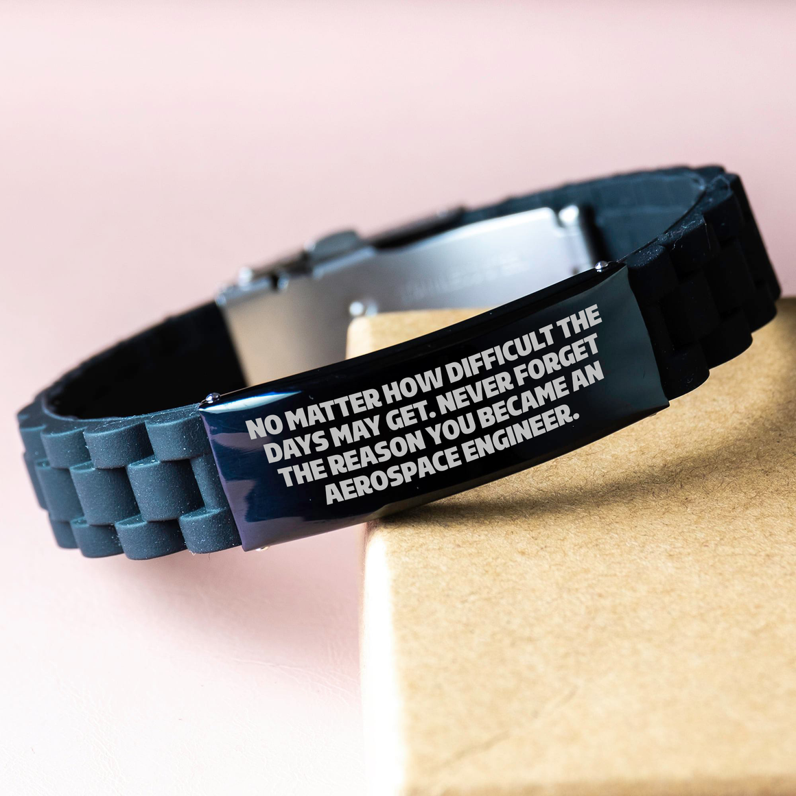 Gifts from Friends for Aerospace Engineer Mothers, Inspirational Quote Glide lock Clasp Black Stainless Steel Silicone Adjustable Bracelet, Unique Mother's Day Unique Gifts for Women - Image 3