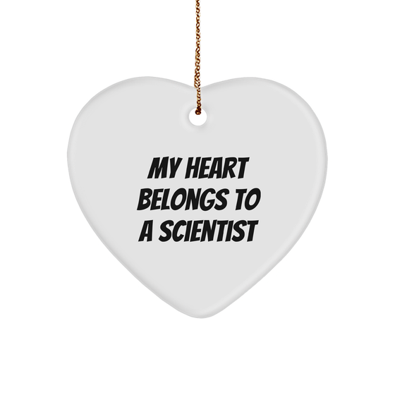 Funny Scientist Gifts from Friends for Christmas Unique Heart Ornament 'My Heart Belongs To A Scientist' - Image 1