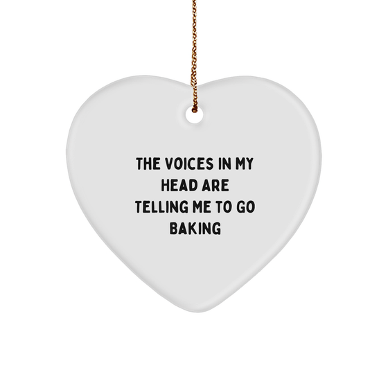 Baking Delights Gifts from Friends for Baking Enthusiasts - Funny Heart Ornament, White, 2.75'' Tall, 'The Voices In My Head Are Telling Me To Go Baking' - Gifts for Christmas - Image 1