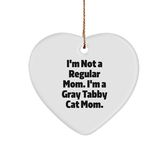 Funny Gray Tabby Cat Mom Heart Ornament Gifts for Cat Lovers at Christmas Unique Inspirational Keepsake for Her or Him from Grandma Aunt or Friend Gifts for Cat Mom Gifts for Christmas - Image 1