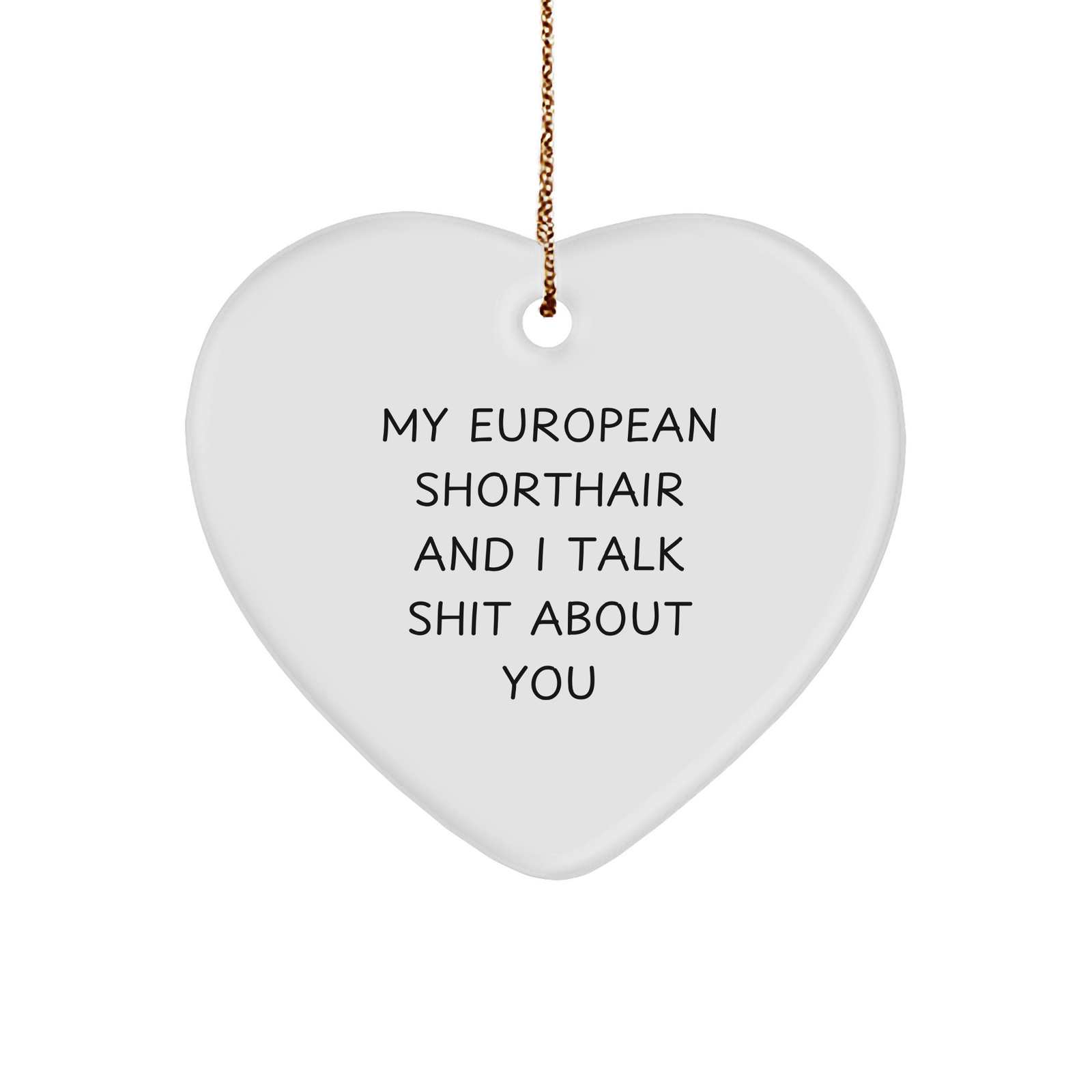 European Shorthair Cat Gifts, Funny Heart Ornament with Quirky Quote, Gifts from Women for Men - Perfect Christmas Unique Gifts for Home Decor - Image 1