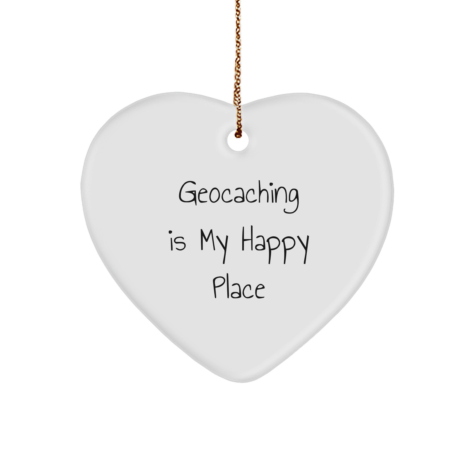 Geocaching Gifts from Friends, Family, or Coworkers - 'Geocaching Is My Happy Place' Heart Ornament, Christmas Unique Finds - Image 1