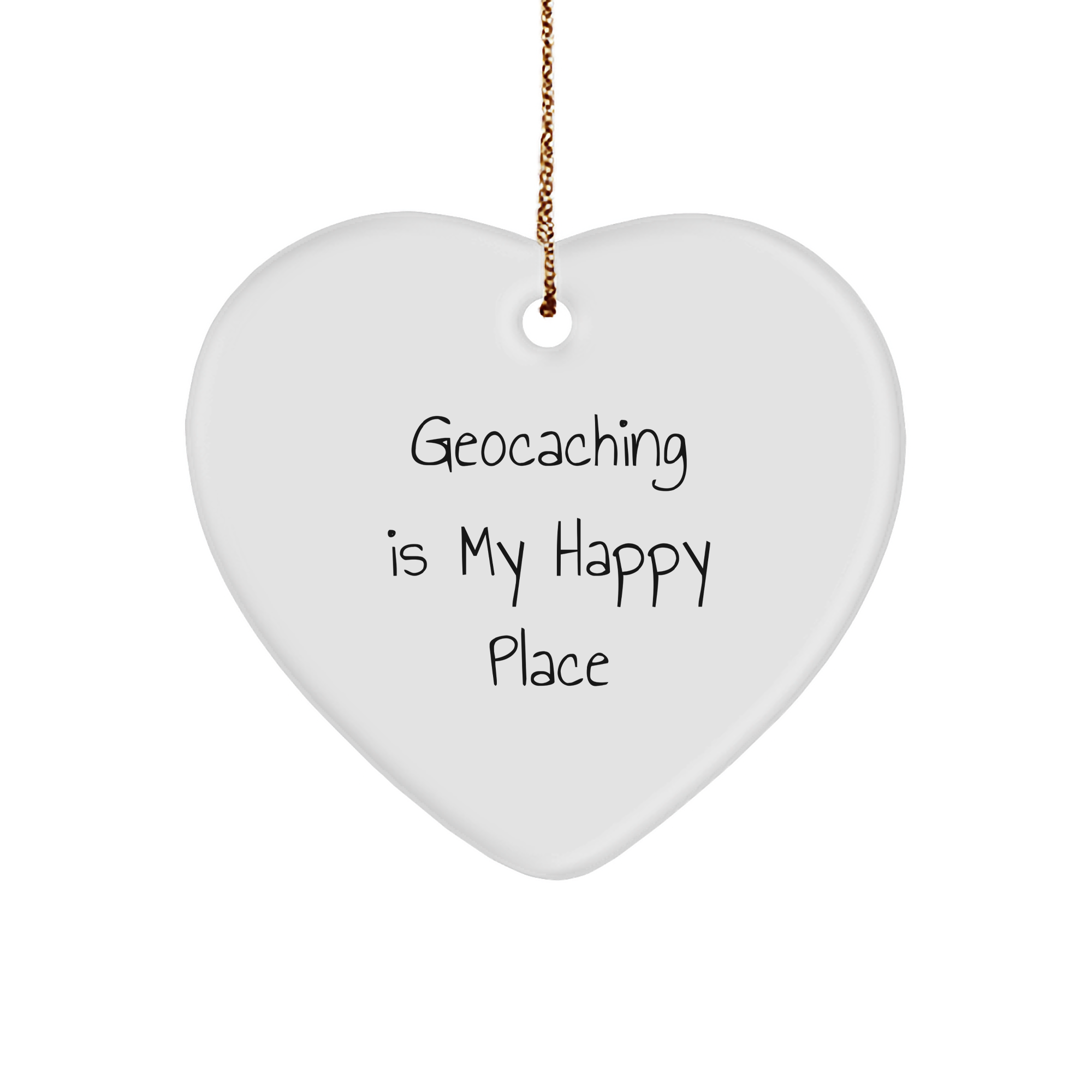 Geocaching Gifts from Friends, Family, or Coworkers - 'Geocaching Is My Happy Place' Heart Ornament, Christmas Unique Finds - Image 1