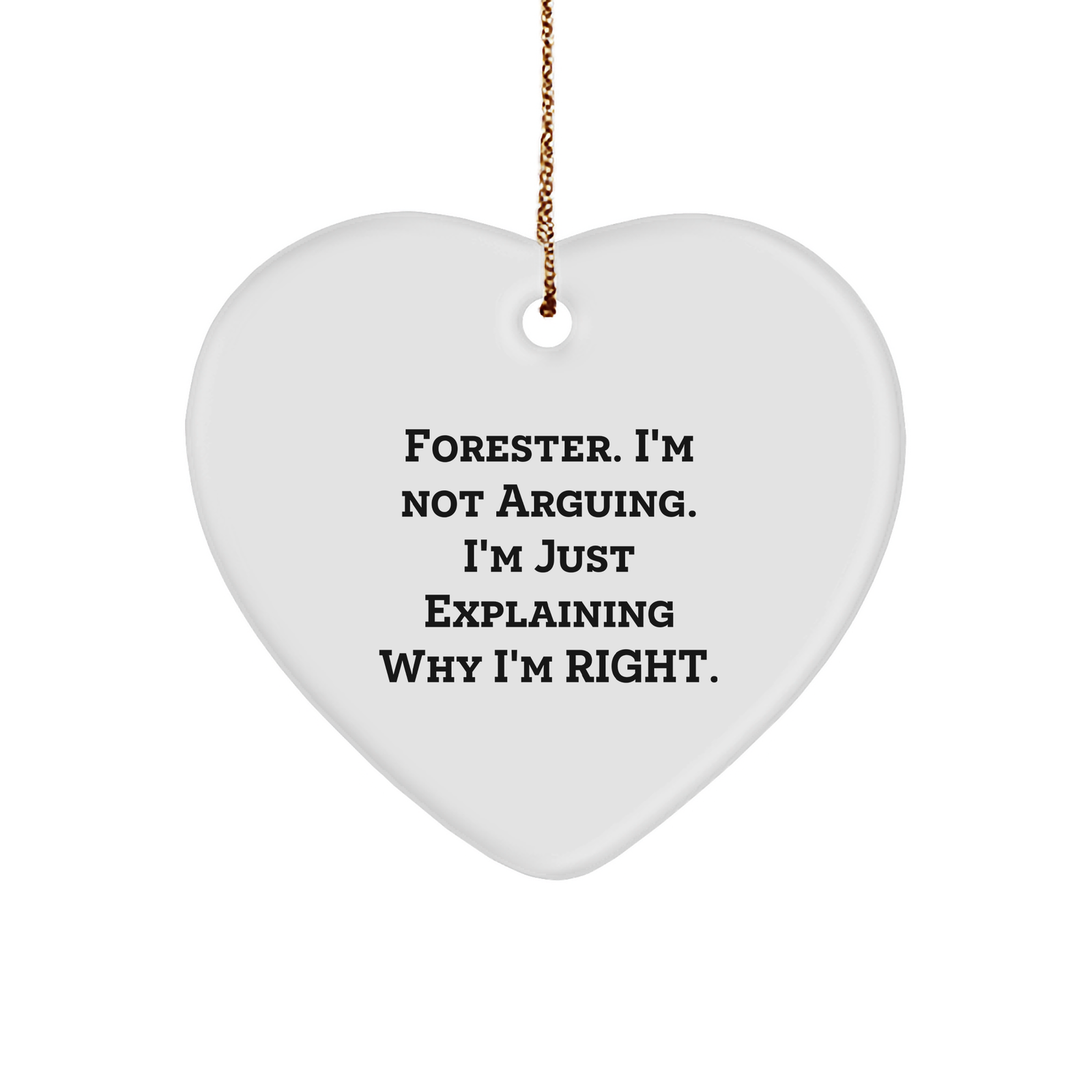 Forester's Sassy Heart Ornament, Funny Quote Christmas Unique Gift for Forester Lovers, Heart Ornament with Gold Tone String, Gifts from Friends to Forester - Image 1