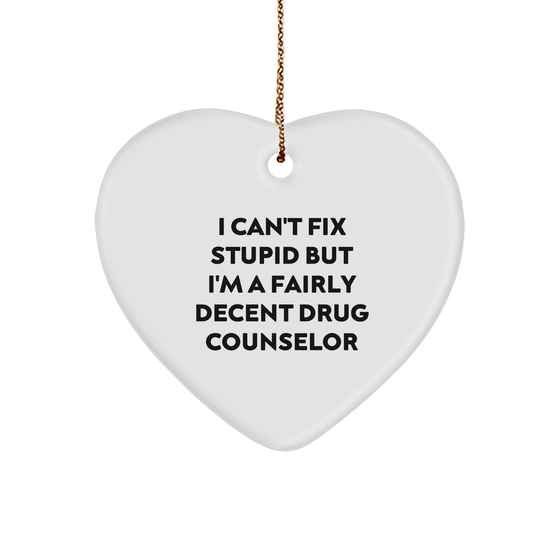 Drug Counselor Heart Ornament, I Can't Fix Stupid But I'm A Fairly Decent Gift for Men or Women, Funny Drug Counselor Quote, Christmas Unique Gifts from Family or Friends - Image 1
