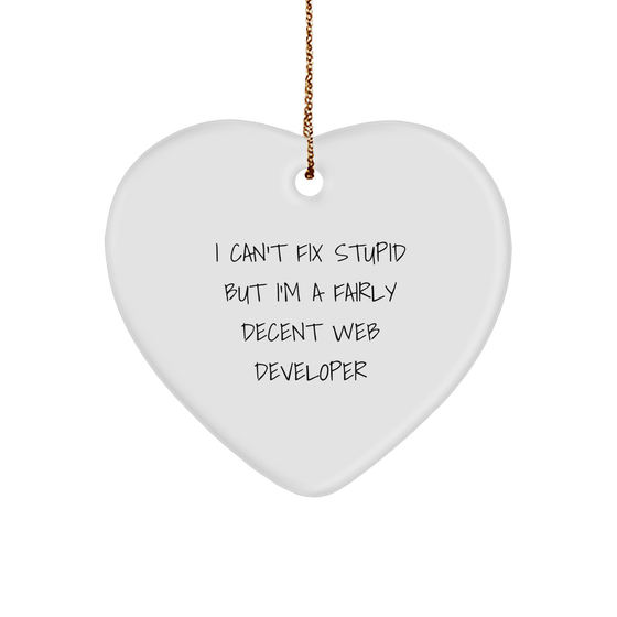 Funny Web Developer Gift: I Can't Fix Stupid But I'm A Fairly Decent Computer Heart Ornament for Christmas - Unique Gifts for Web Developers and Programmers from Friends and Family - Image 1