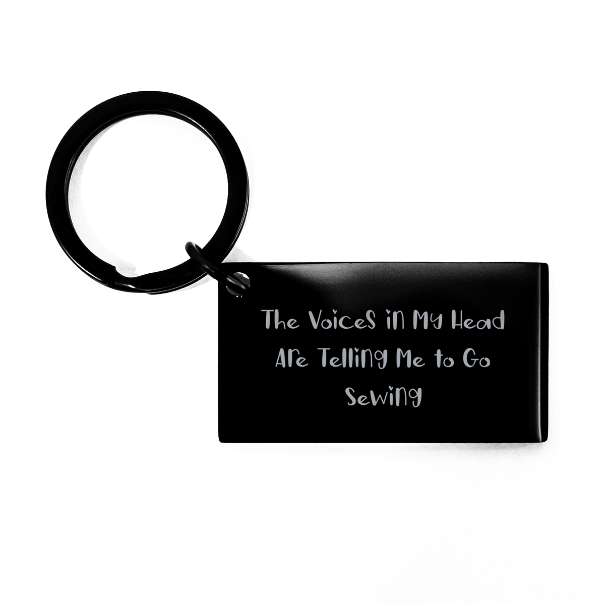 Sewing Inspiration Keychain, Funny Gift from Friends to Sewing Enthusiasts on Father&#39;s Day, &#39;The Voices In My Head Are Telling Me To Go Sewing&#39; - Stainless Steel Keychain with Engraved Message - Image 1
