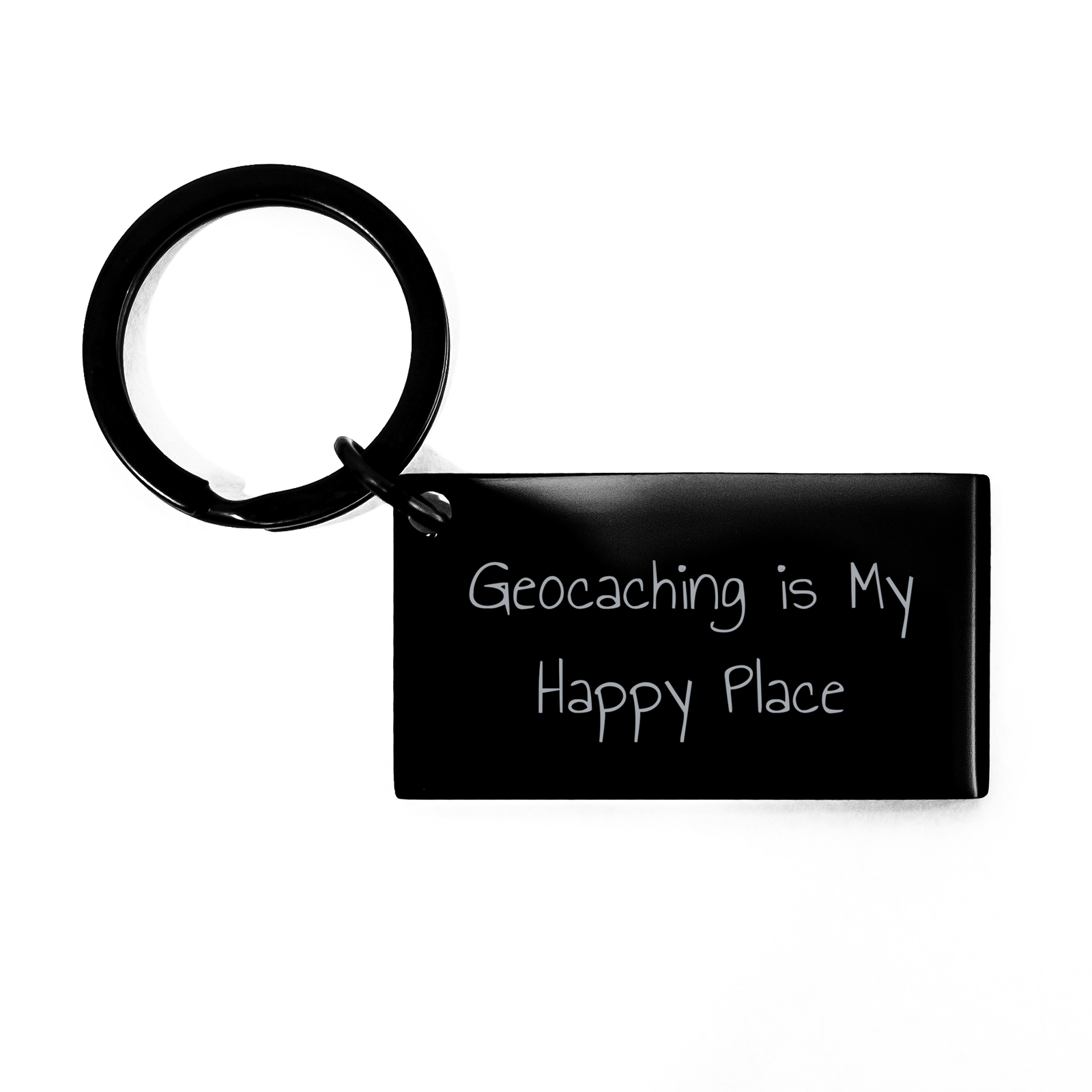 Geocaching Adventure Keychain, 'Geocaching Is My Happy Place', Unique Gifts from Men for Geocaching Enthusiast Friends and Family - Father's Day Idea - Image 1