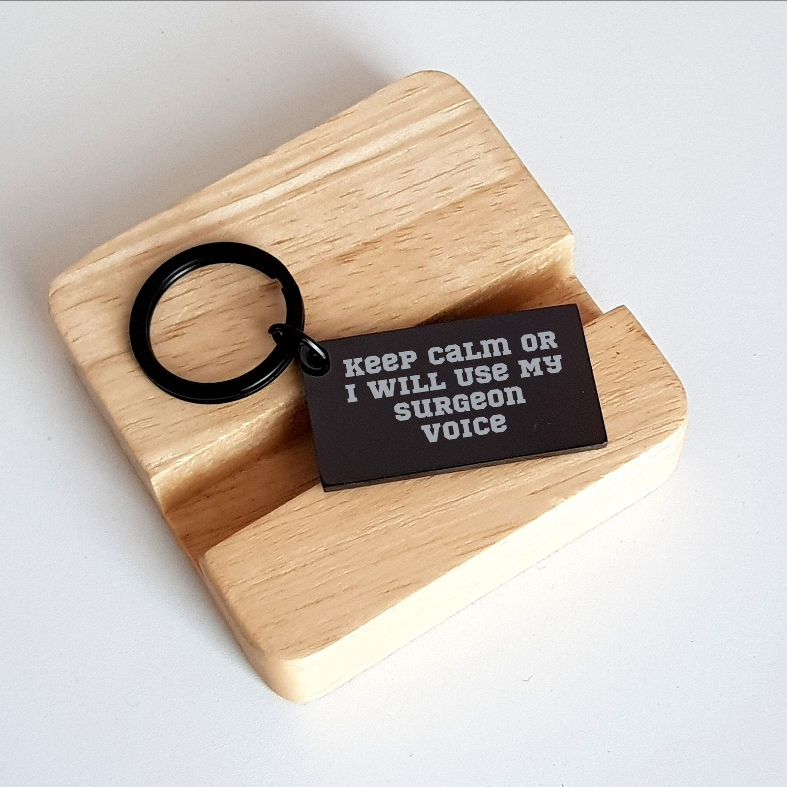 Funny Surgeon Gifts for Men by Friends - 'Keep Calm Or I Will Use My Surgeon Voice' Keychain for Father's Day, Gifts from Friends and Family - Image 2