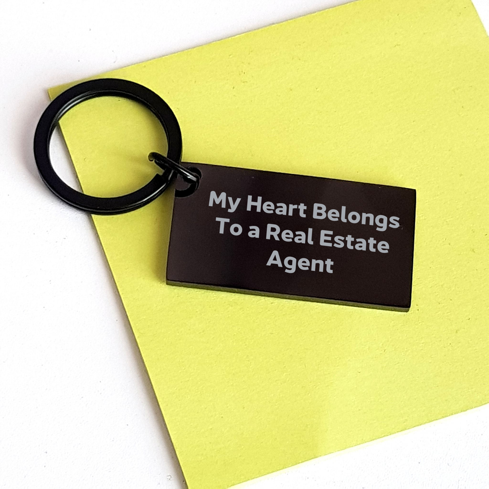 Funny Real Estate Agent Keychain Gifts from Men to Real Estate Agent on Father's Day - 'My Heart Belongs To A Real Estate Agent' Quote, Black Stainless Steel, Rust-Resistant Keychain - Image 3