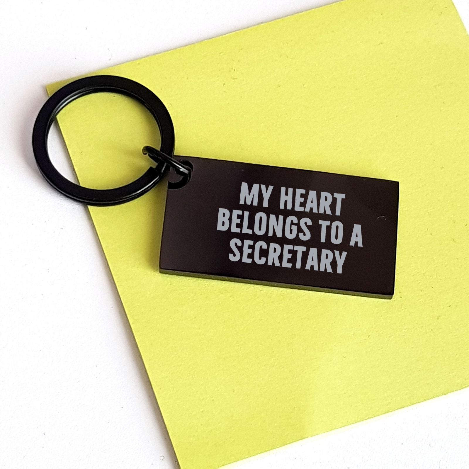 Funny Secretary Keychain Gifts from Men to Secretary on Father's Day - 'My Heart Belongs To A Secretary' Quote Engraved Keychain for Secretary Office Supplies - Image 3