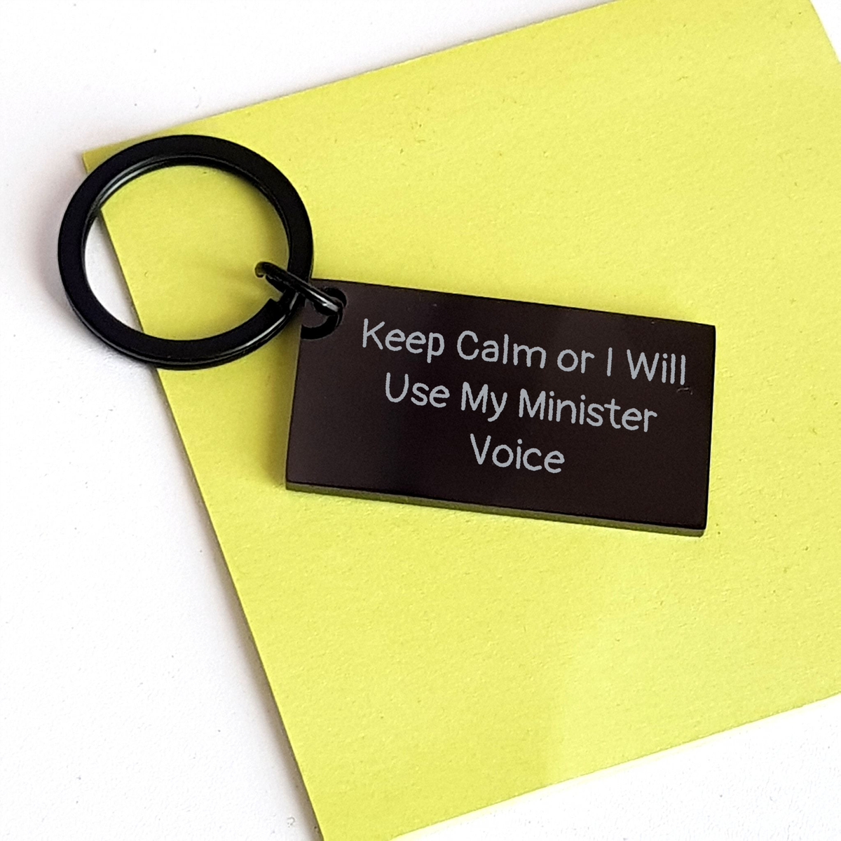 Funny Minister Keychain Gifts from Men to Women on Mother's Day - 'Keep Calm Or I Will Use My Minister Voice' Engraved Stainless Steel Keychain - Image 3