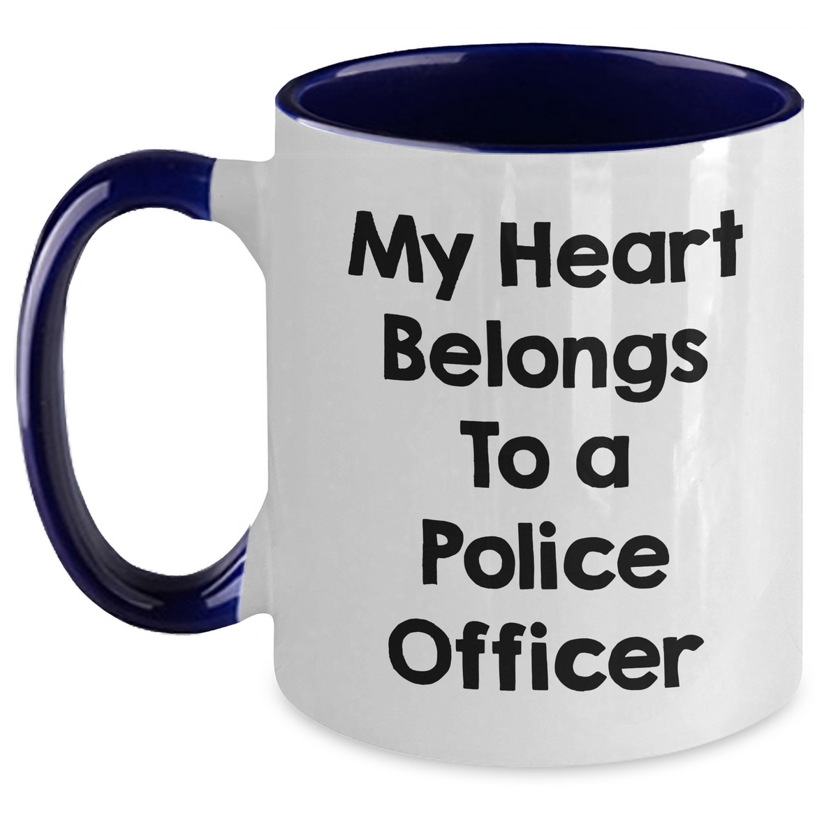 Funny Police Officer Gifts for Men - My Heart Belongs To A Police Officer Two Tone Coffee Mug, Black and White, Red and White, Navy and White, Pink and White - Main