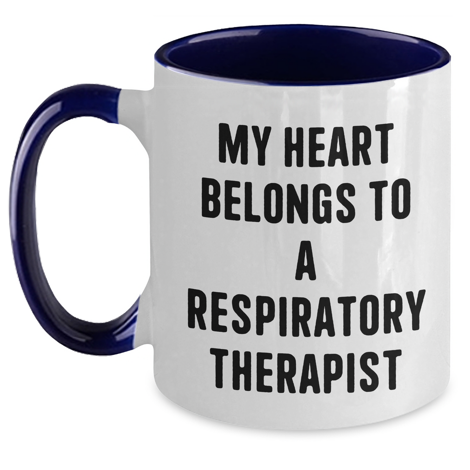 Funny Respiratory Therapist Gifts from Friends, Coworkers, Family - My Heart Belongs To A Respiratory Therapist Two Tone Coffee Mug for Him, Her, Men, Women, Father's Day Unique Gifts - Main