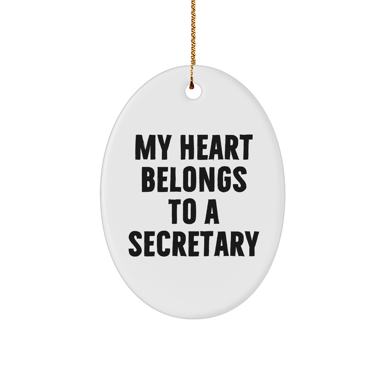 Funny Secretary Quote Oval Ornament Gifts from Men to Women, My Heart Belongs To A Secretary, Christmas Unique Present for Coworkers, Friends, Family - Image 1