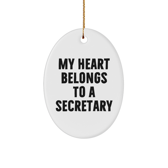 Funny Secretary Quote Oval Ornament Gifts from Men to Women, My Heart Belongs To A Secretary, Christmas Unique Present for Coworkers, Friends, Family - Image 1