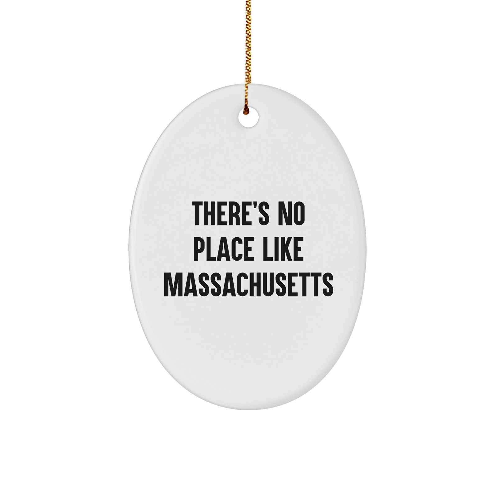 Massachusetts Gifts from Friends, Family, or Coworkers - Unique Oval Ornament with There's No Place Like Massachusetts Quote, Perfect for Christmas - Image 1