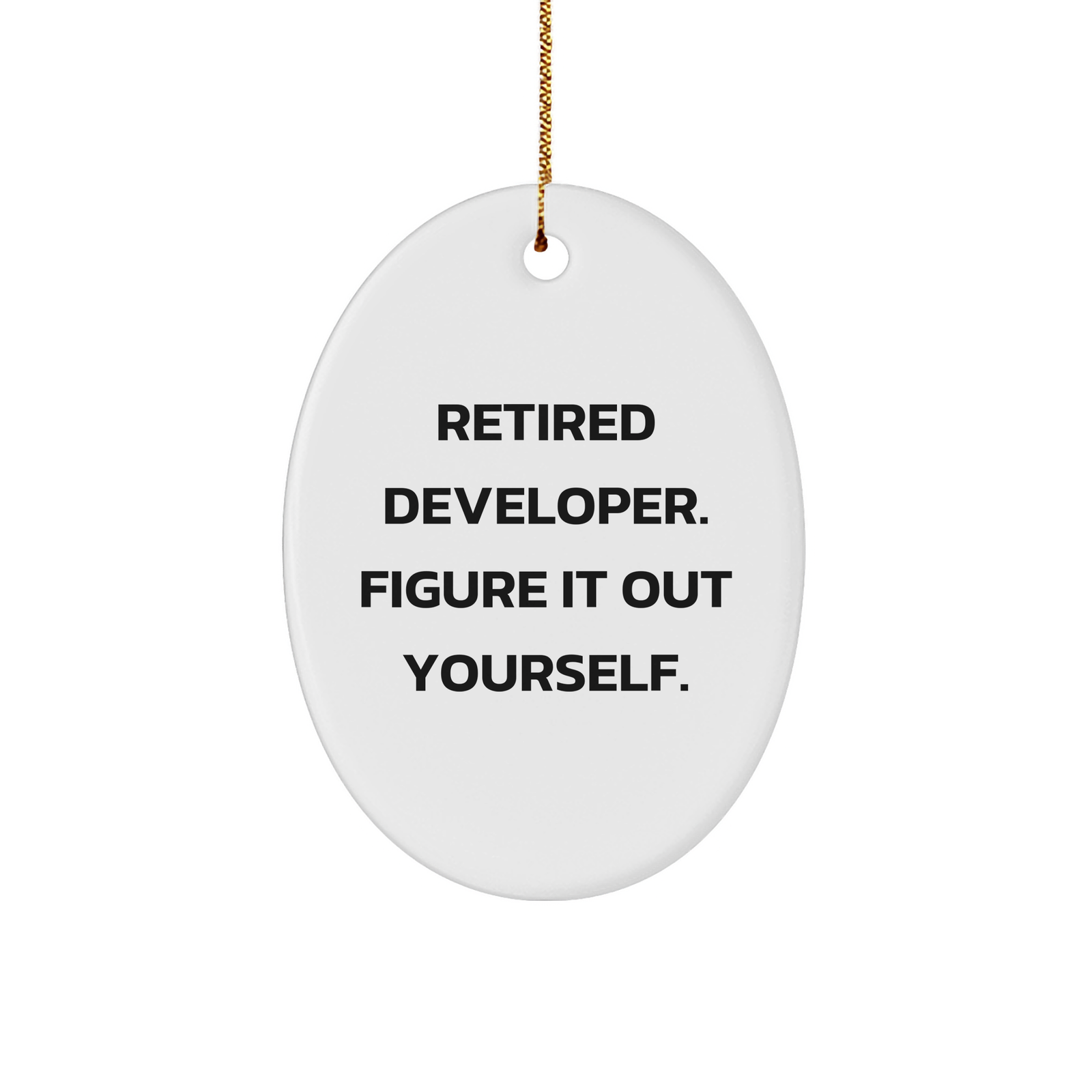 Funny Developer Gifts from Friends - Retired Developer Figure It Out Yourself Oval Ornament for Christmas - Image 1