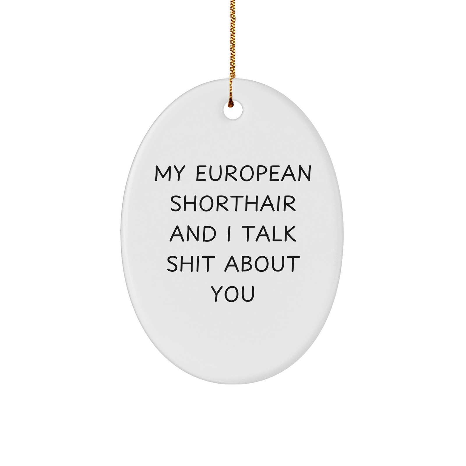 Funny European Shorthair Cat Gifts, Oval Ornament, 'My European Shorthair And I Talk Shit About You', Christmas Unique Gifts from Friends to Family - Image 1