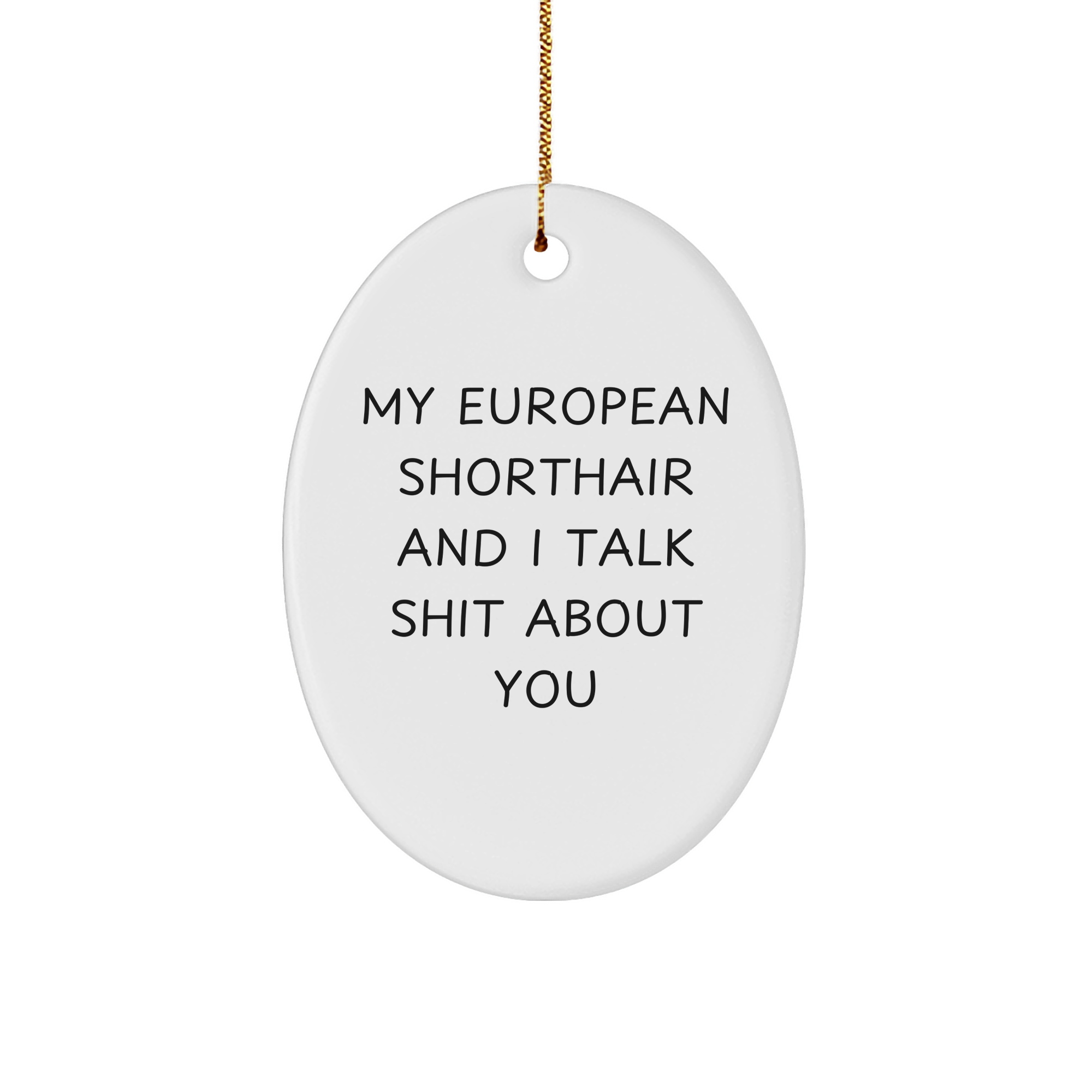 Funny European Shorthair Cat Gifts, Oval Ornament, 'My European Shorthair And I Talk Shit About You', Christmas Unique Gifts from Friends to Family - Image 1