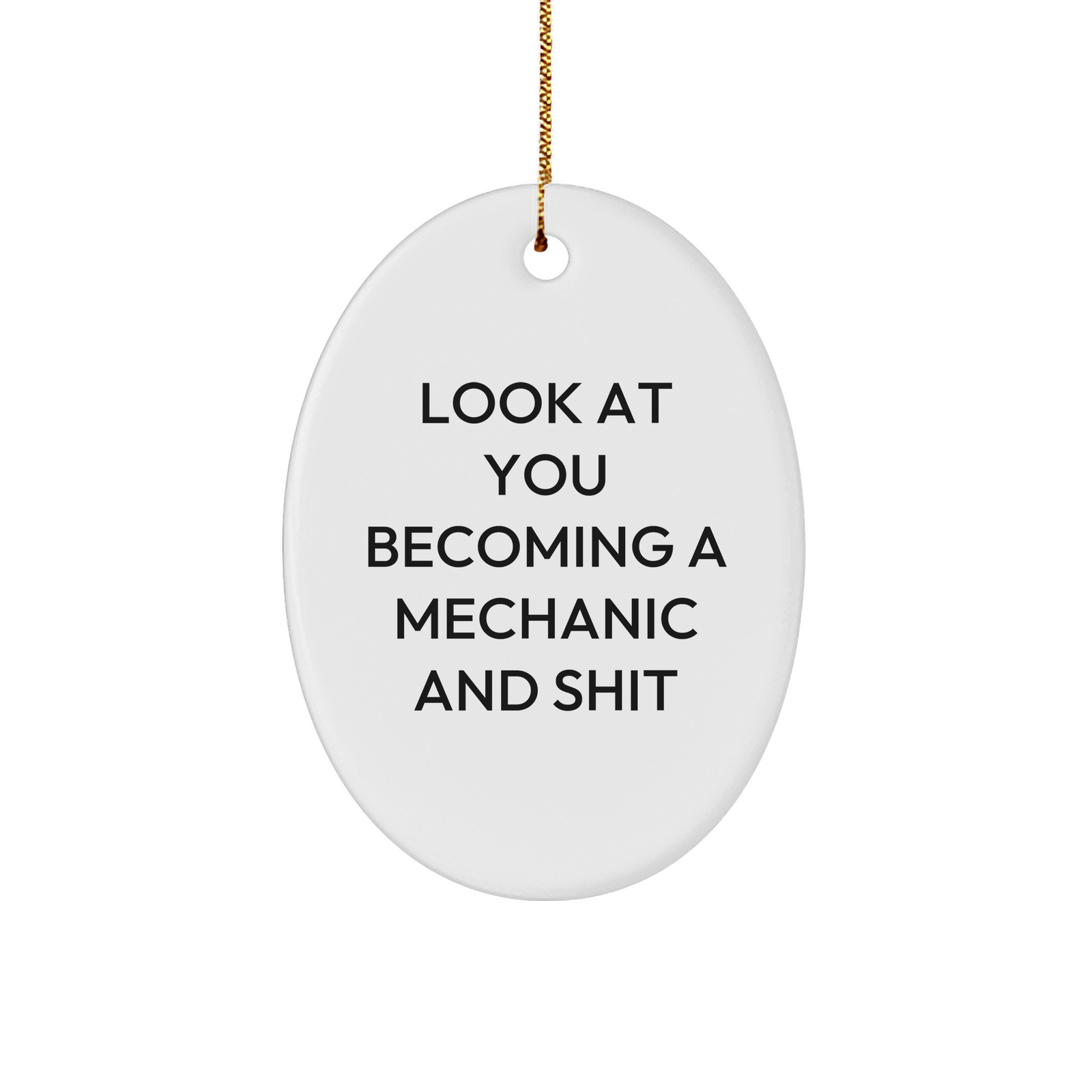 Funny Mechanic Oval Ornament Gifts from Friends for Mechanic, 'Look At You Becoming A Mechanic And Shit' Christmas Unique Presents - Image 1