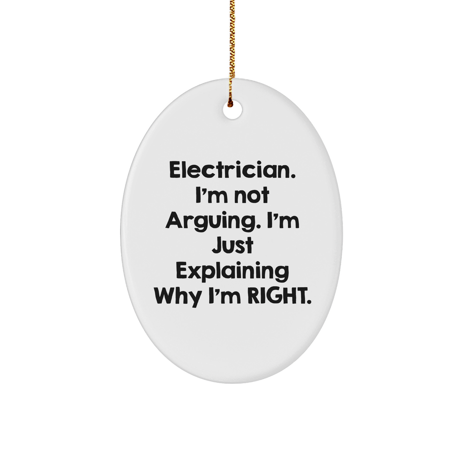 Electrician Gifts from Friends - Oval Ornament, I'm Not Arguing. I'm Just Explaining Why I'm Right. - Funny Christmas Unique Gift for Electrician - Image 1