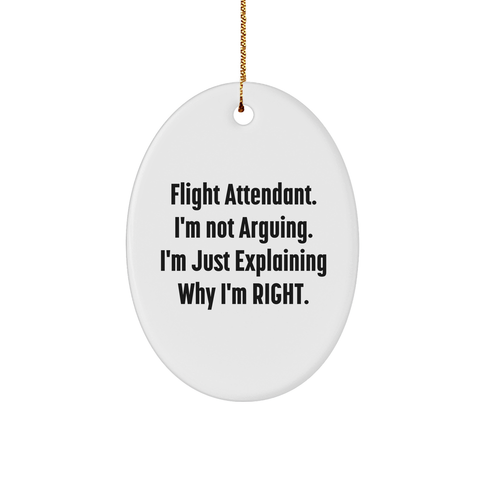 Flight Attendant Oval Ornament Funny Quote Christmas Unique Gift for Flight Attendants from Friends - Explaining Why I'm Right - Image 1
