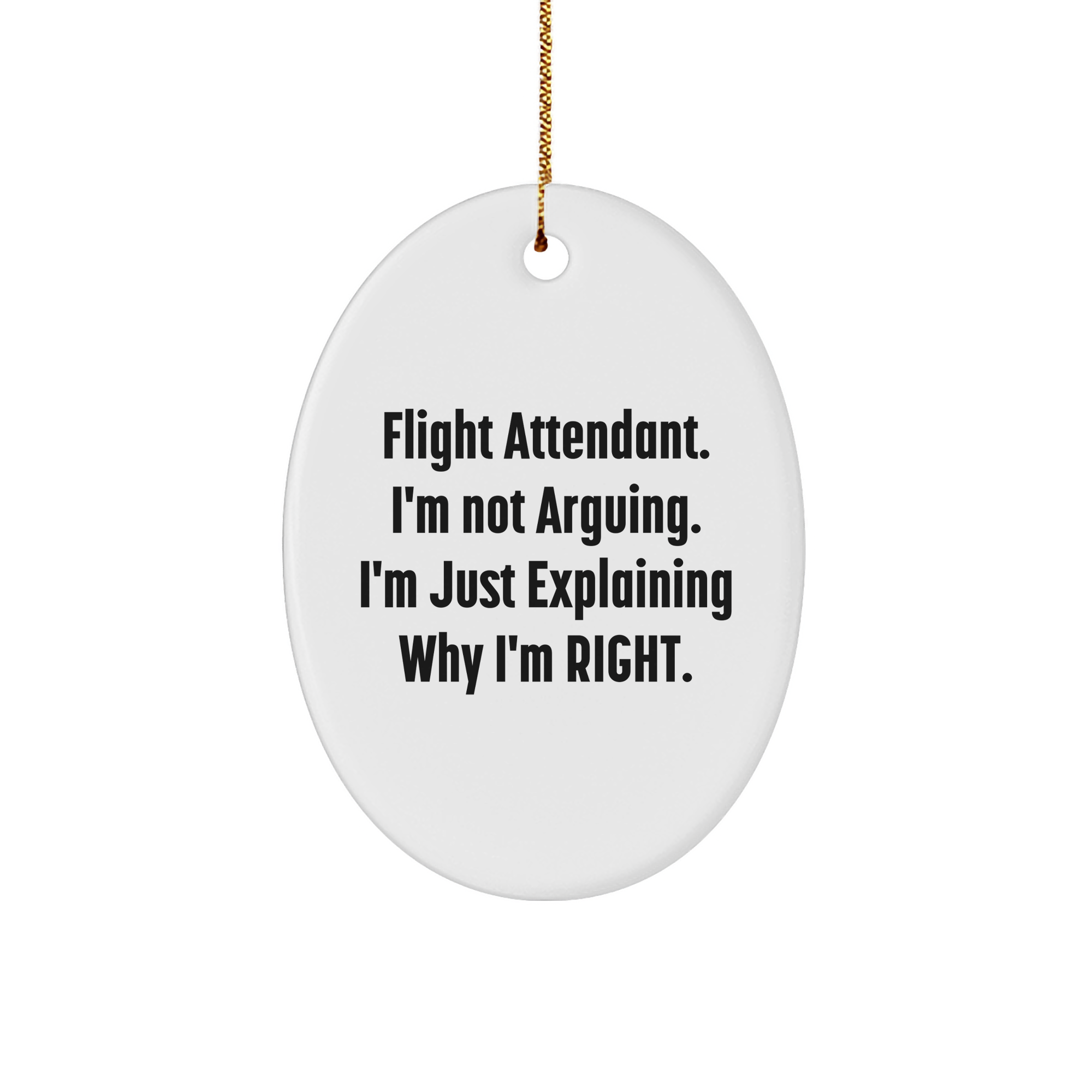 Flight Attendant Oval Ornament Funny Quote Christmas Unique Gift for Flight Attendants from Friends - Explaining Why I'm Right - Image 1