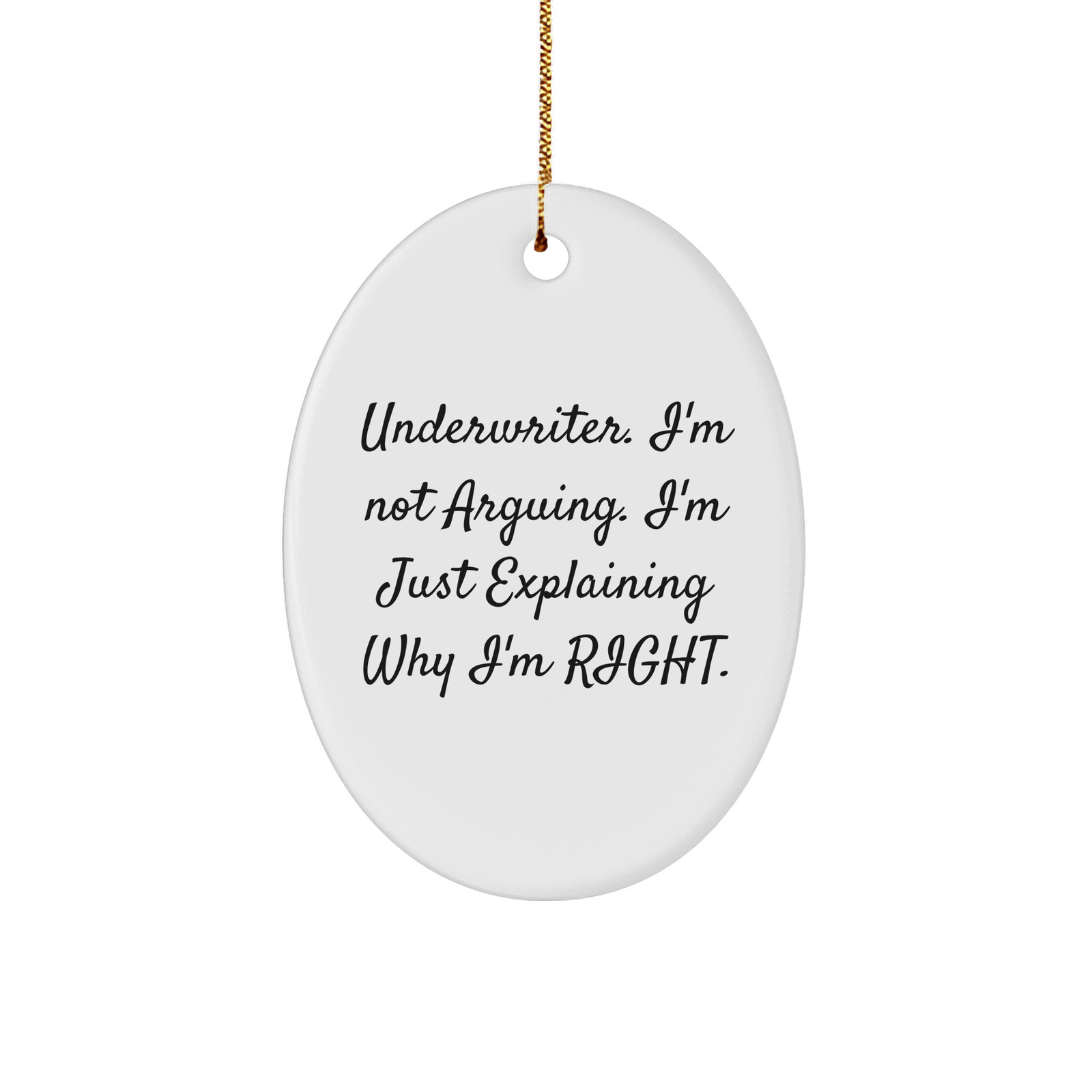 Funny Underwriter Gifts Christmas Oval Ornament Underwriter. I'm Not Arguing. I'm Just Explaining Why I'm Right. Gifts from Friends for Underwriter - Image 1