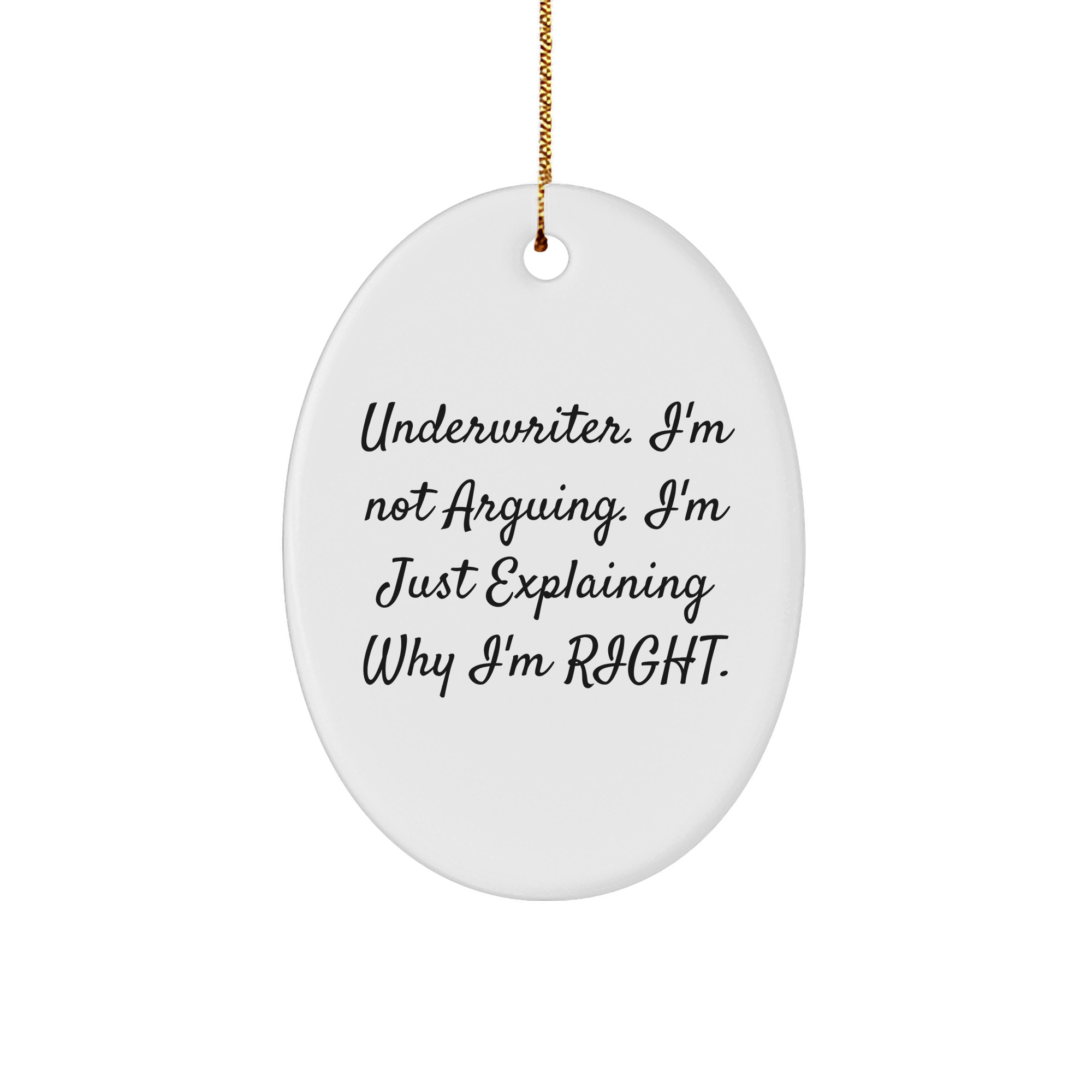 Funny Underwriter Gifts Christmas Oval Ornament Underwriter. I'm Not Arguing. I'm Just Explaining Why I'm Right. Gifts from Friends for Underwriter - Image 1