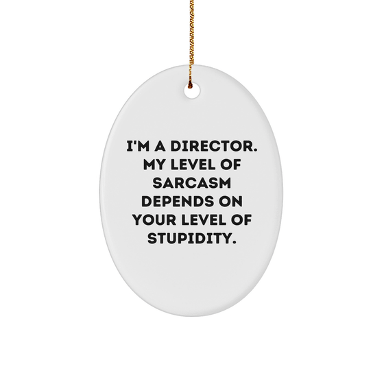 Funny Director Gifts for Christmas | I'm A Director. My Level Of Sarcasm Depends On Your Level Of Stupidity. Oval Ornament from Gifts from Men to Director - Image 1
