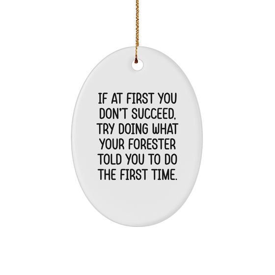 Forester Oval Ornament Gifts from Family Friends with Funny Quote If At First You Don't Succeed, Try Doing What Your Forester Told You To Do The First Time. Oval Ornament for Christmas - Image 1