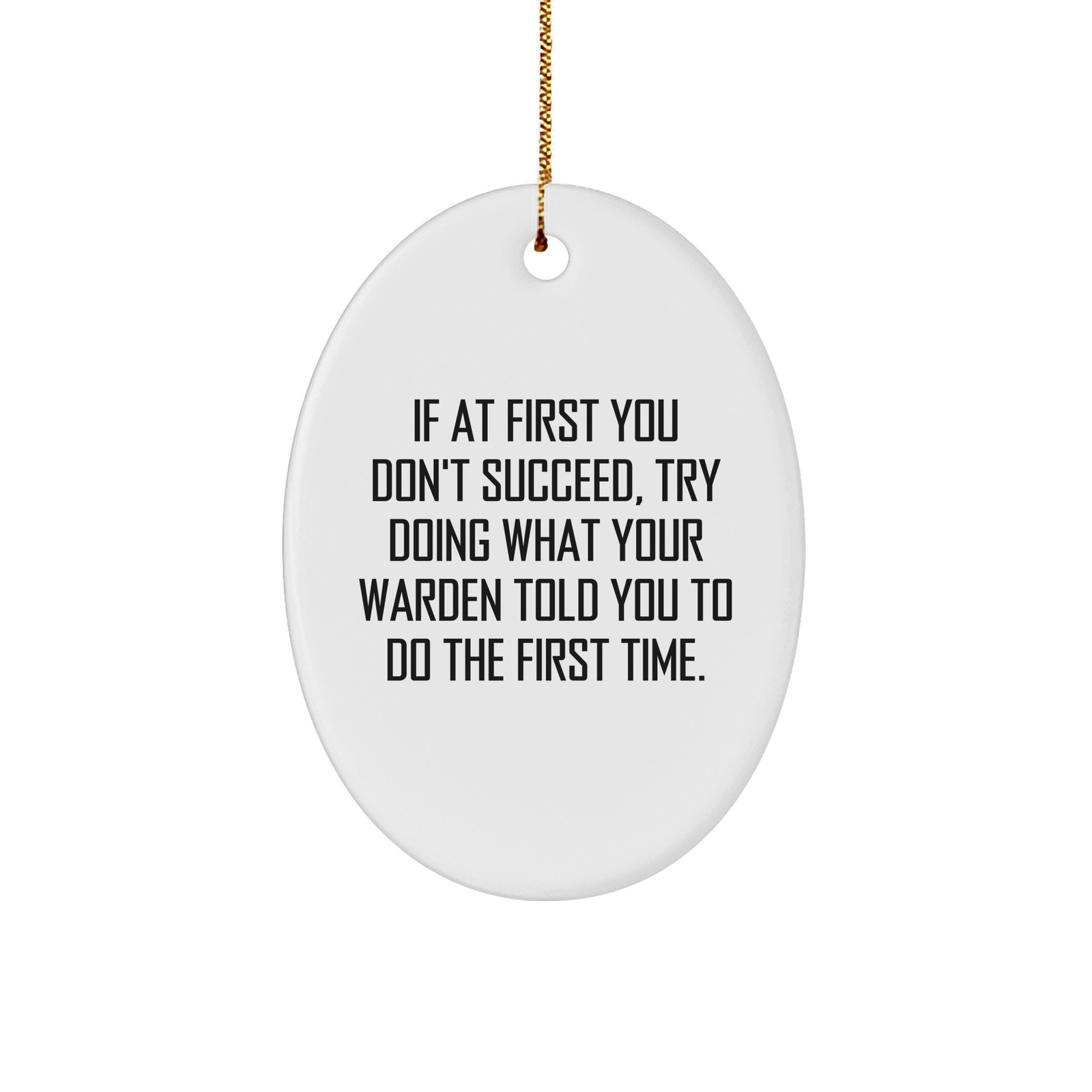 Warden Oval Ornament Gifts from Friends, Family, or Coworkers - If At First You Don't Succeed, Try Doing What Your Warden Told You To Do The First Time., Funny Oval Ornament for Christmas - Image 1