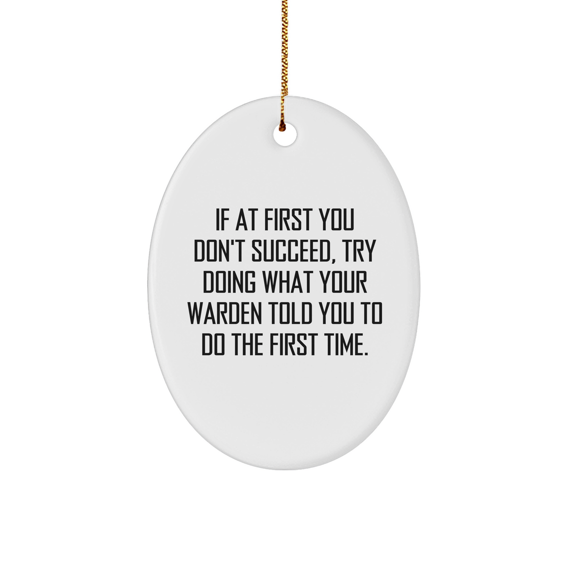 Warden Oval Ornament Gifts from Friends, Family, or Coworkers - If At First You Don't Succeed, Try Doing What Your Warden Told You To Do The First Time., Funny Oval Ornament for Christmas - Image 1