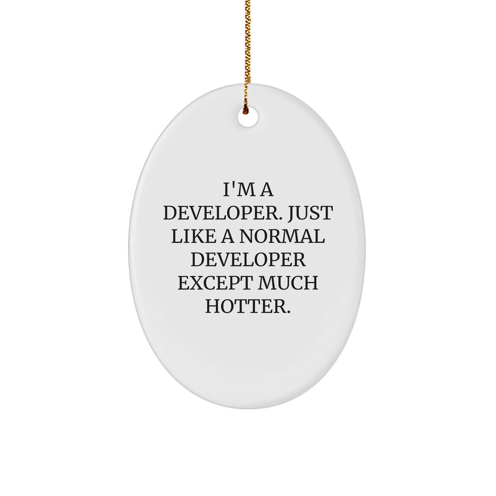 Developer Gifts, Funny Quote Oval Ornament, Gifts from Friends to Developer, Perfect for Christmas, I'm A Developer. Just Like A Normal Developer Except Much Hotter. - Image 1