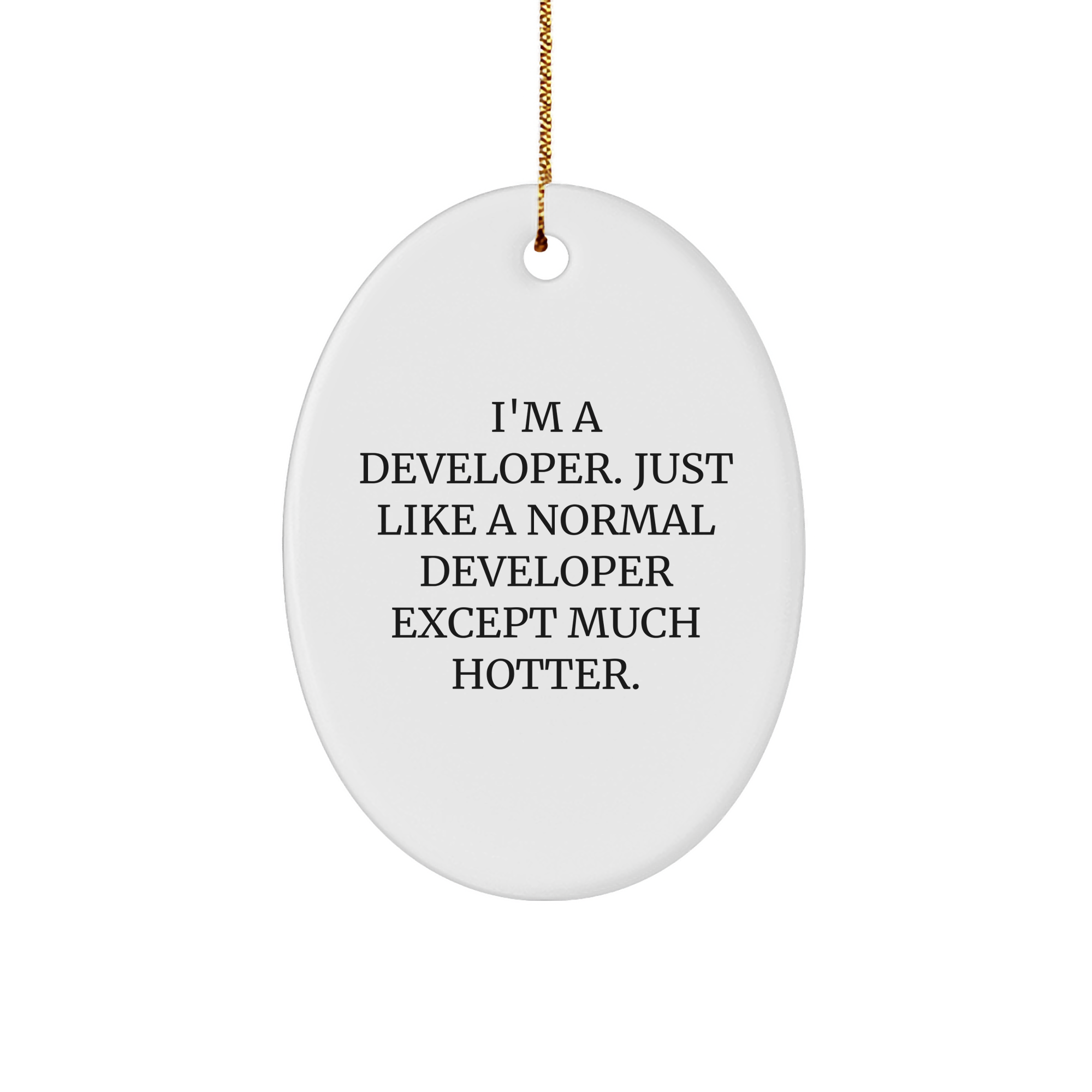 Developer Gifts, Funny Quote Oval Ornament, Gifts from Friends to Developer, Perfect for Christmas, I'm A Developer. Just Like A Normal Developer Except Much Hotter. - Image 1
