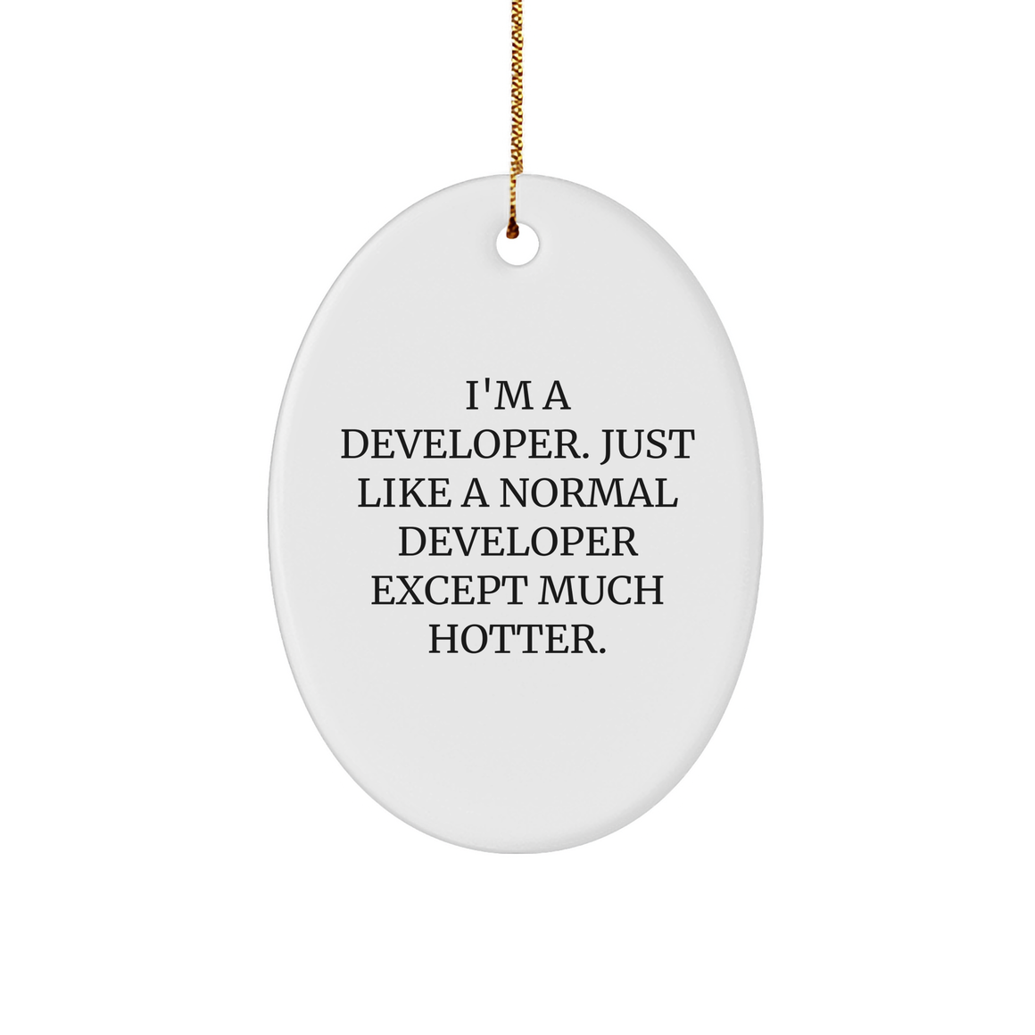 Developer Gifts, Funny Quote Oval Ornament, Gifts from Friends to Developer, Perfect for Christmas, I'm A Developer. Just Like A Normal Developer Except Much Hotter. - Image 1