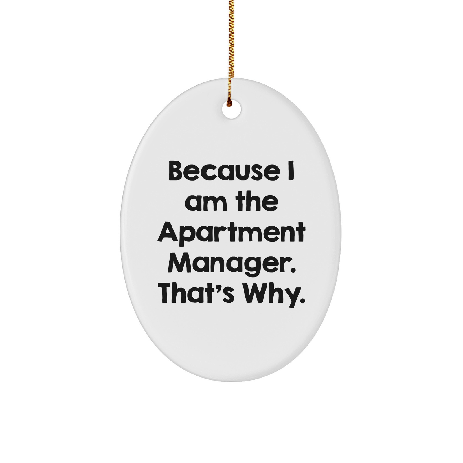 Because I Am The Apartment Manager. That's Why., Apartment Manager Gifts, Oval Ornament, Oval Shape, White Color, Christmas Unique Gifts from Friends, Gifts for Apartment Manager - Image 1