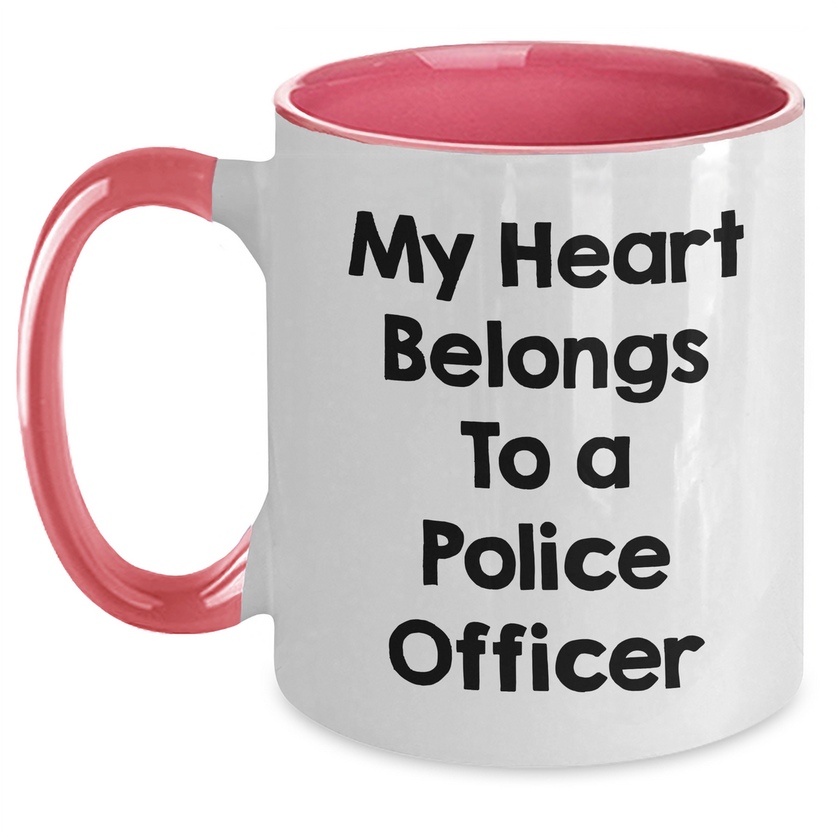 Funny Police Officer Gifts for Men - My Heart Belongs To A Police Officer Two Tone Coffee Mug, Black and White, Red and White, Navy and White, Pink and White - Main
