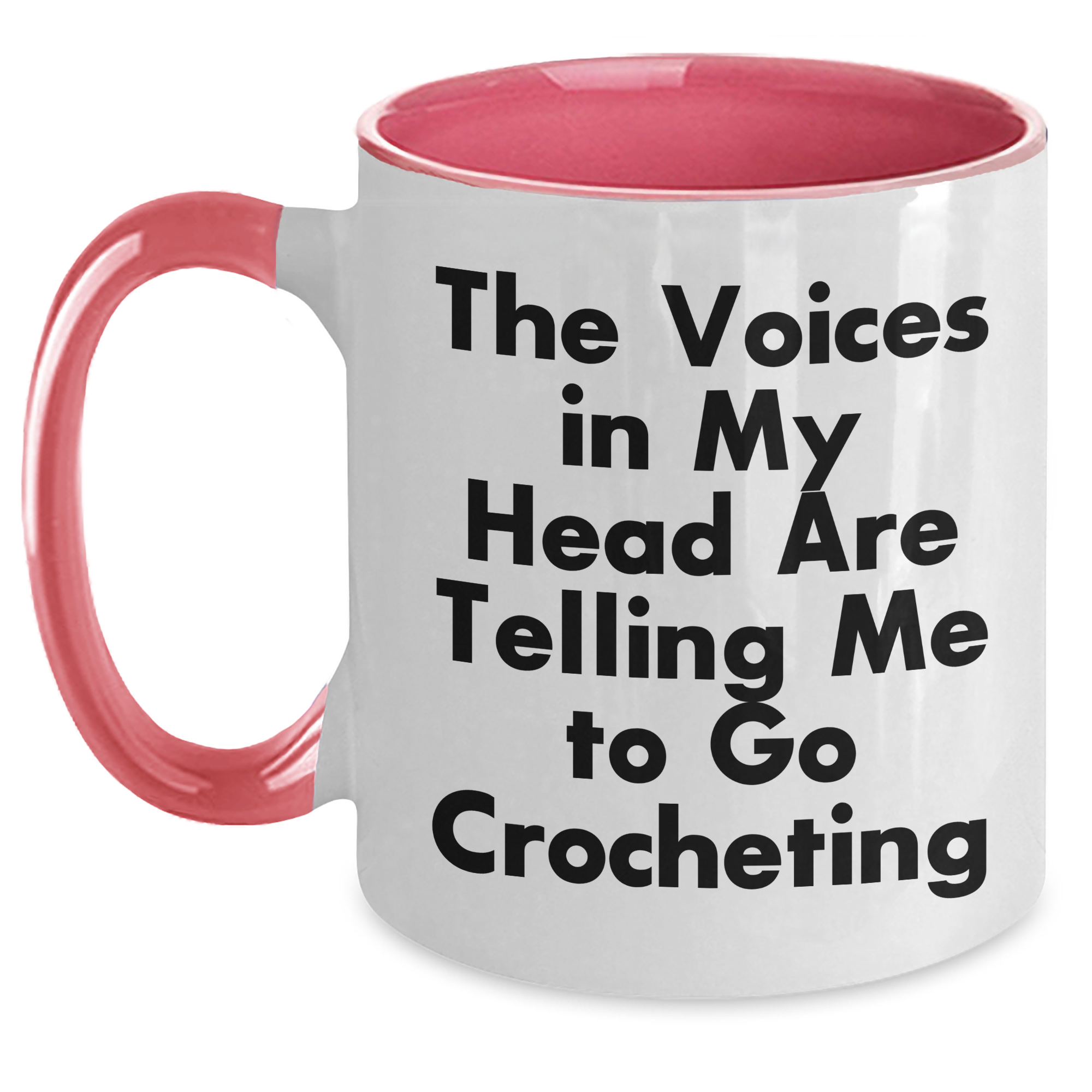 Funny Crocheting Gifts for Men, Unique Two Tone Coffee Mugs with Quote, 'The Voices In My Head Are Telling Me To Go Crocheting', Perfect for Father's Day - Main