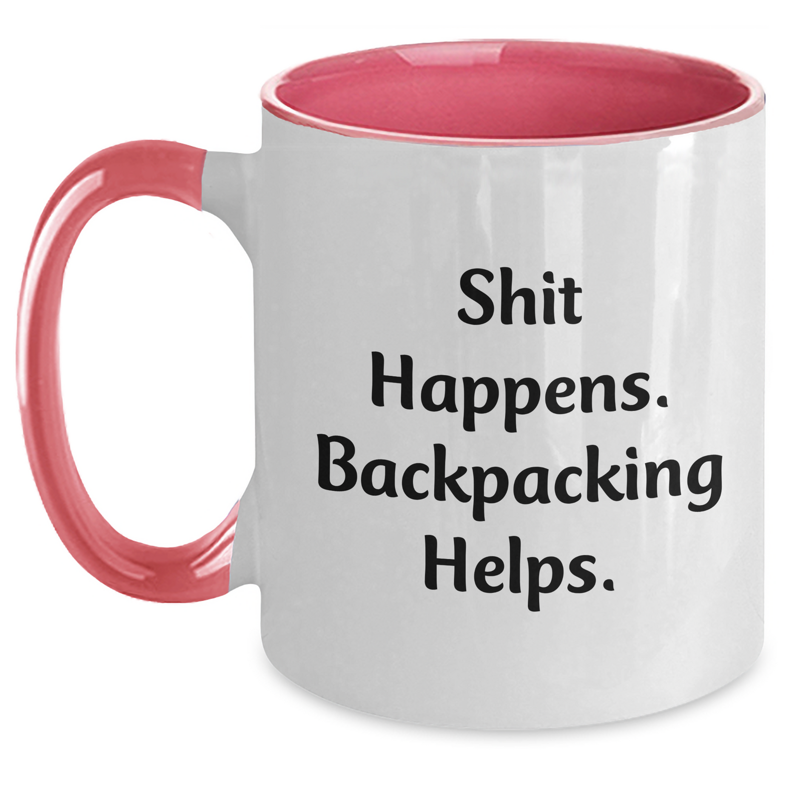 Funny Backpacking Gifts for Men - Shit Happens. Backpacking Helps. Two Tone Coffee Mug, Gifts from Friends and Family for Father's Day - Main