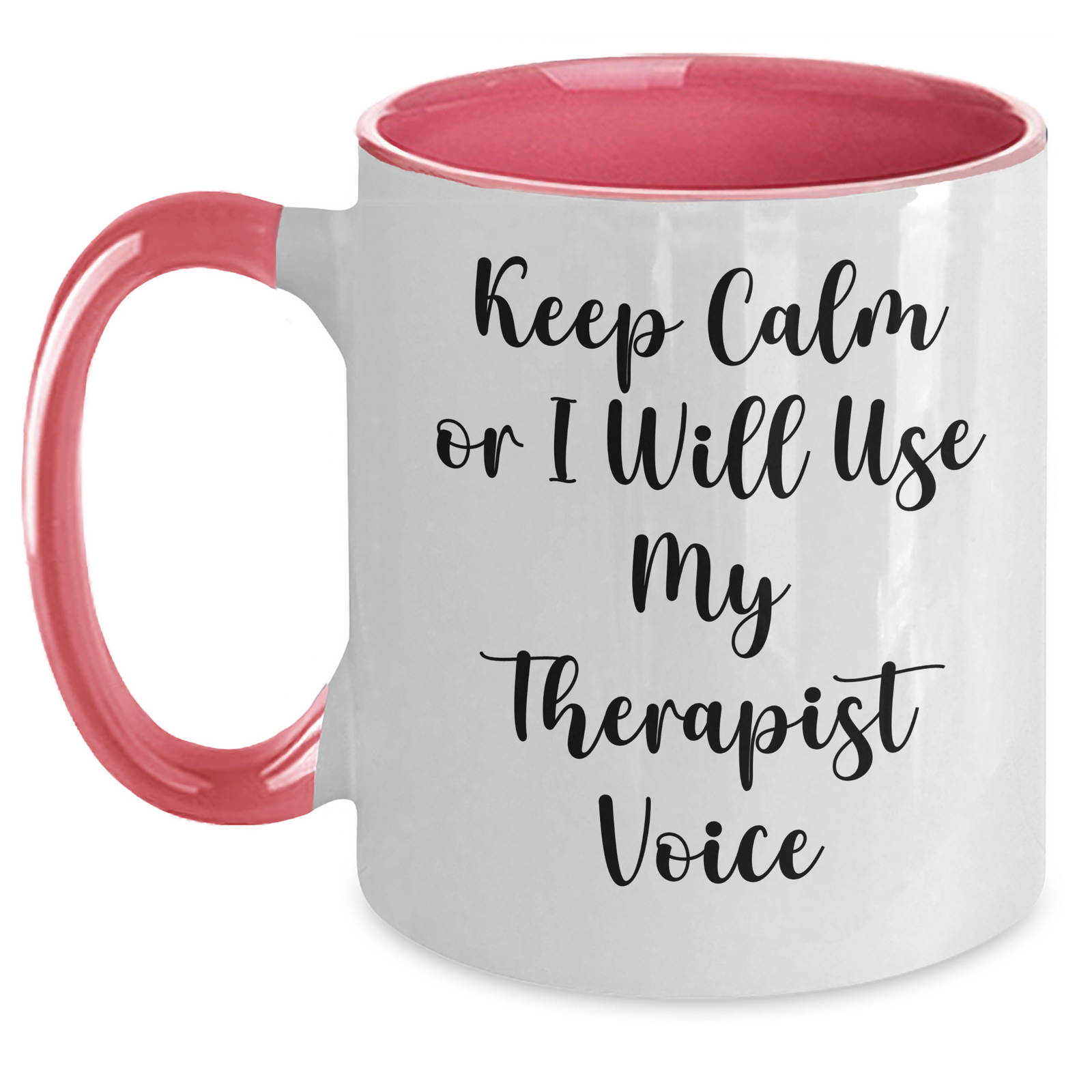 Therapist Gifts from Friends for Father's Day - Keep Calm or I'll Use My Therapist Voice, Two Tone Coffee Mug, Funny Quote, Therapist Mug, Unique Gift for Men, Gift from Family, Gift for Dad - Main